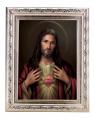  SACRED HEART OF JESUS IN A FINE DETAILED SCROLL CARVINGS ANTIQUE SILVER FRAME 